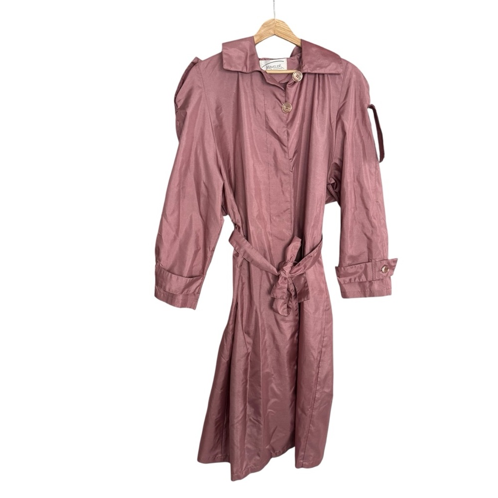 Vtg 80s Sherwood dusty pink Mauve Trench coat women 8 small medium rare jacket